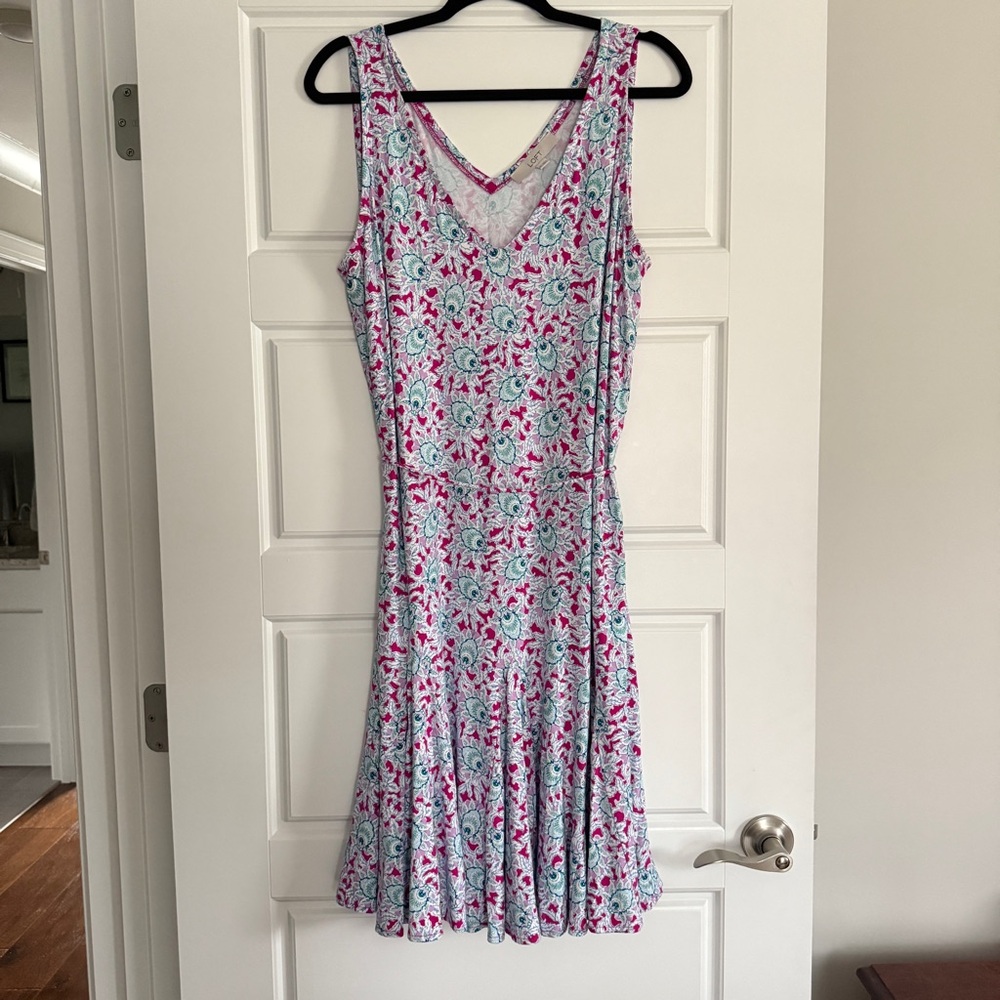 LOFT Pink and Green Floral Midi Dress - Picture 2 of 4